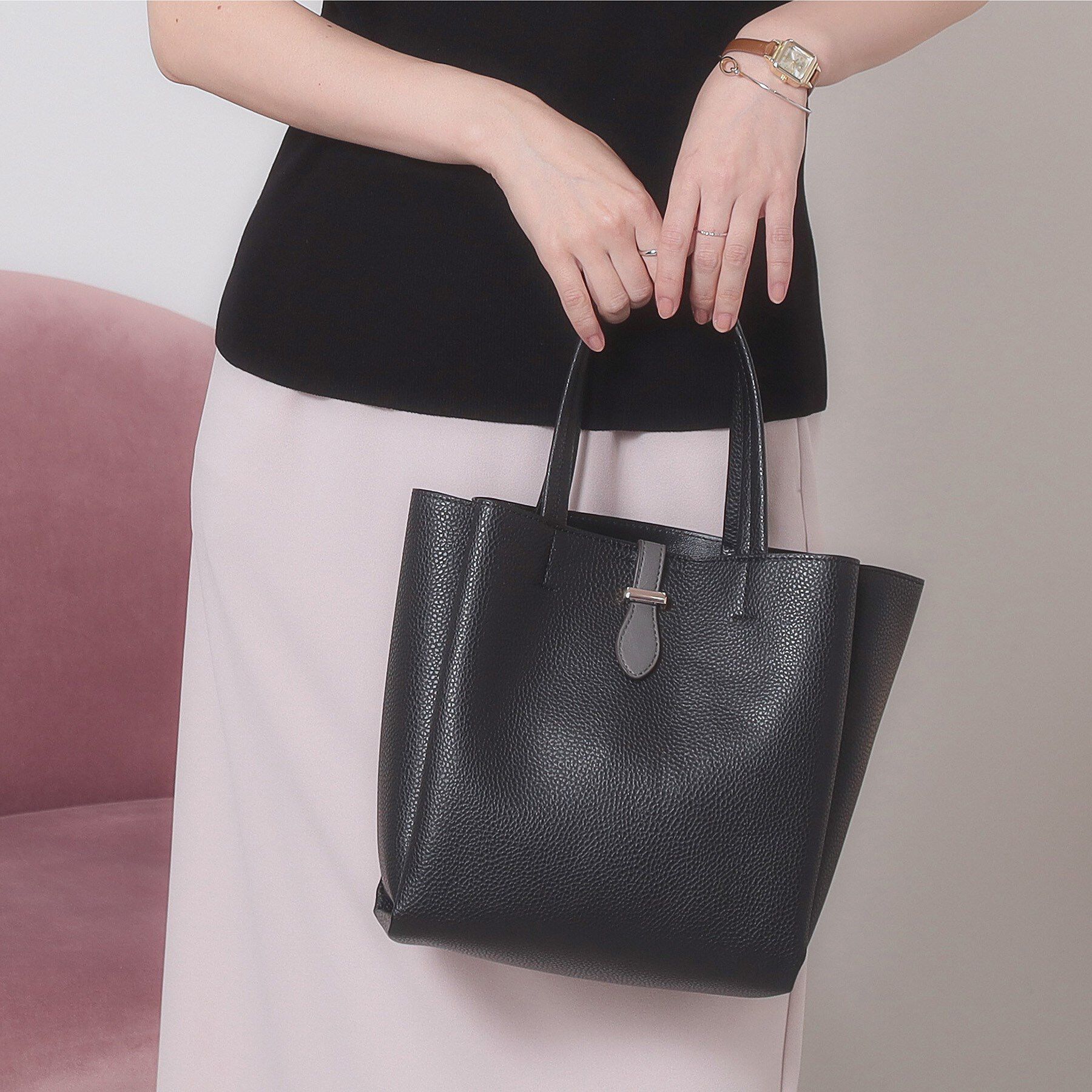 ITS&rsquo;DEMO「ベルト三層ミニトート」|ハンドバッグ|ブラック(019)