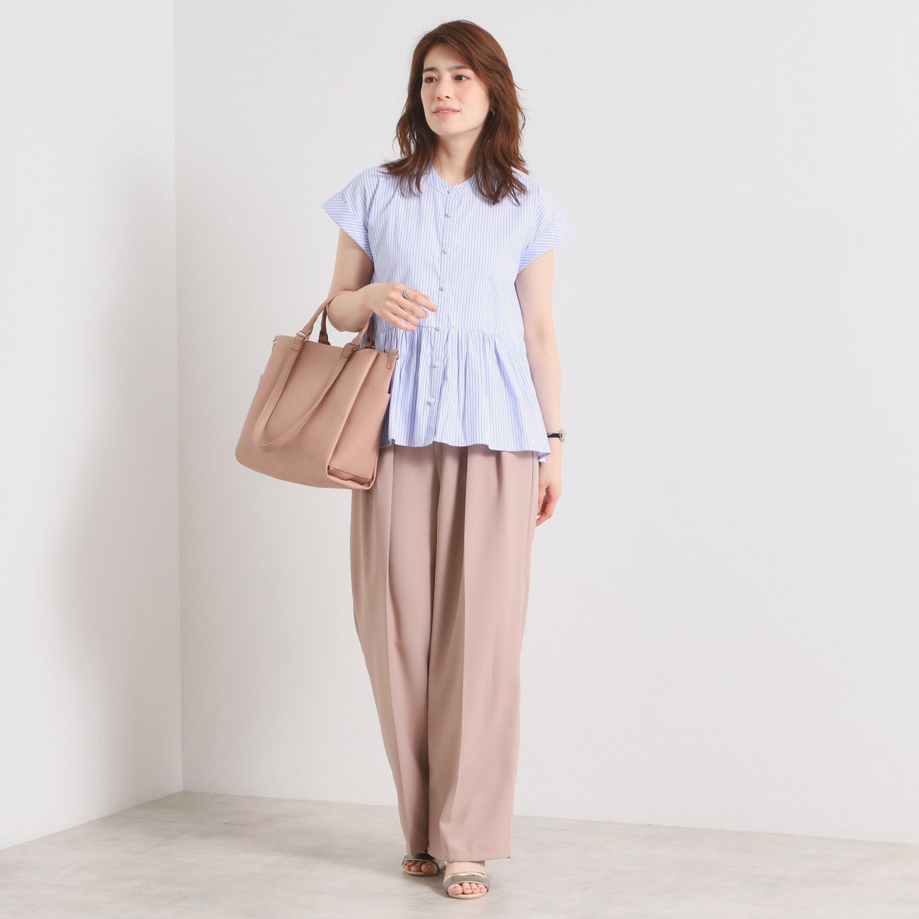 ITS&rsquo;DEMO「【接触冷感／手洗い可】ストライプペプラムブラウス」|シャツ・ブラウス|