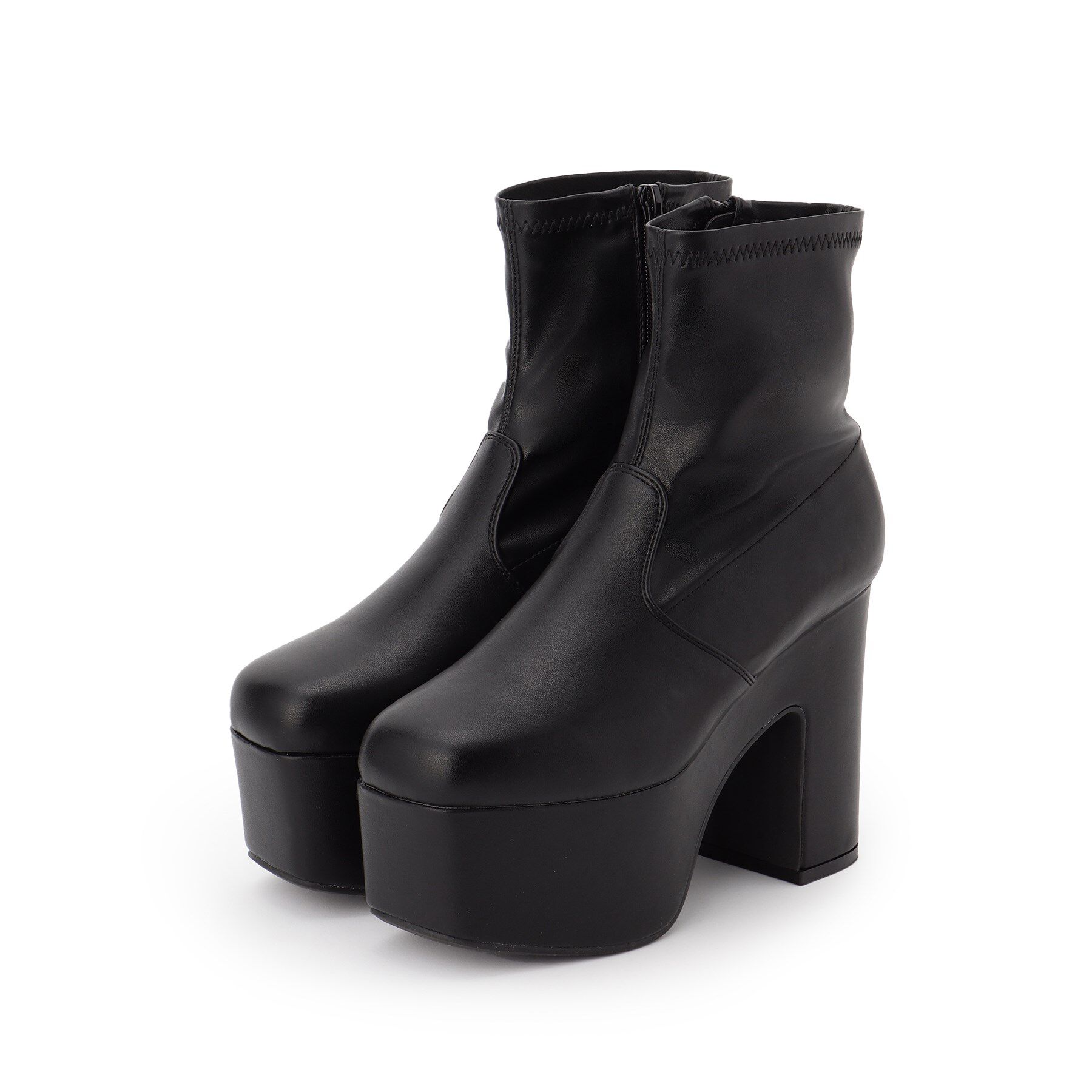 csT&P「スクウェアヒールストレッチブーツ」|ショートブーツ|ﾌﾞﾗｯｸ(019)