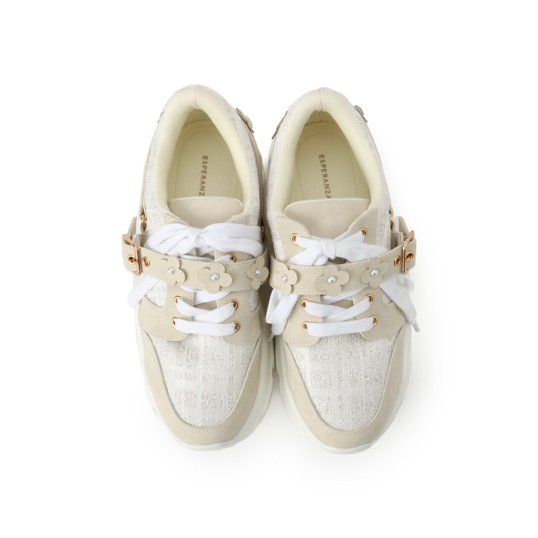 ESPERANZA「ツイード風フラワーベルト厚底スニーカー」|スニーカー|