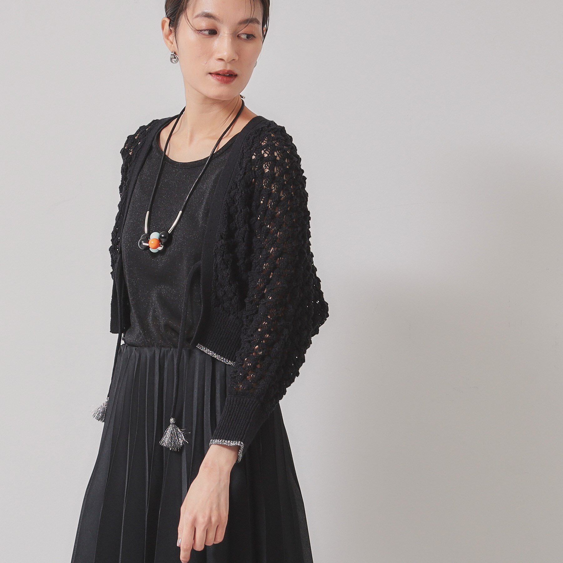 SunaUna「【透かし編み／ラメ入り】ドルマンスリーブボレロ」|カーディガン|