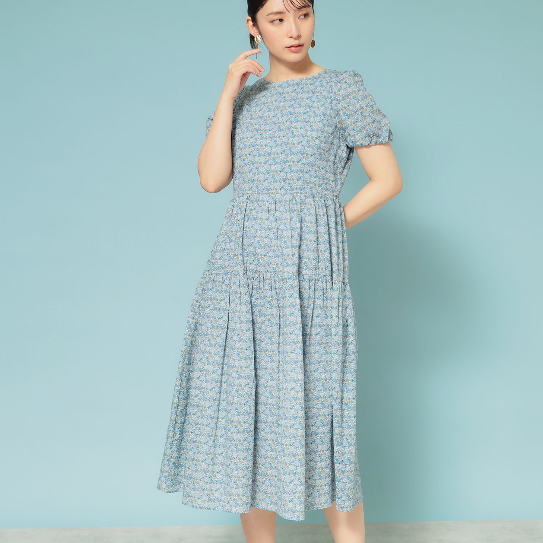 SunaUna「【Web限定カラー／リバティプリント】パフスリーブワンピース」|ワンピース|ブルー(192)