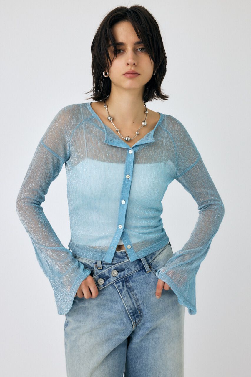 MOUSSY「GLITTER PLEATS カーディガン」|Tシャツ・カットソー|L/BLU1