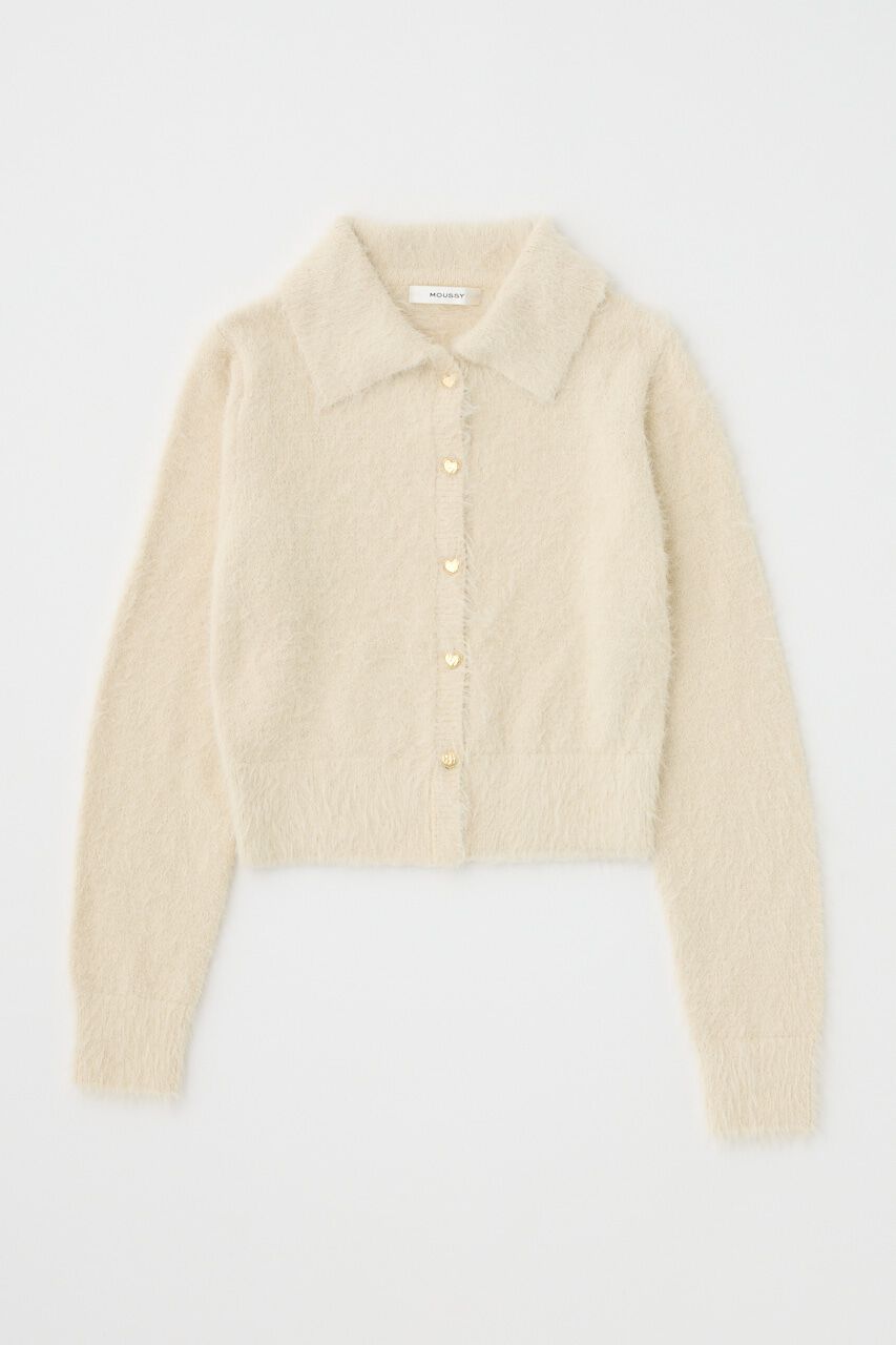 MOUSSY「HEART BUTTON フェザーカーディガン」|カーディガン|O/WHT1