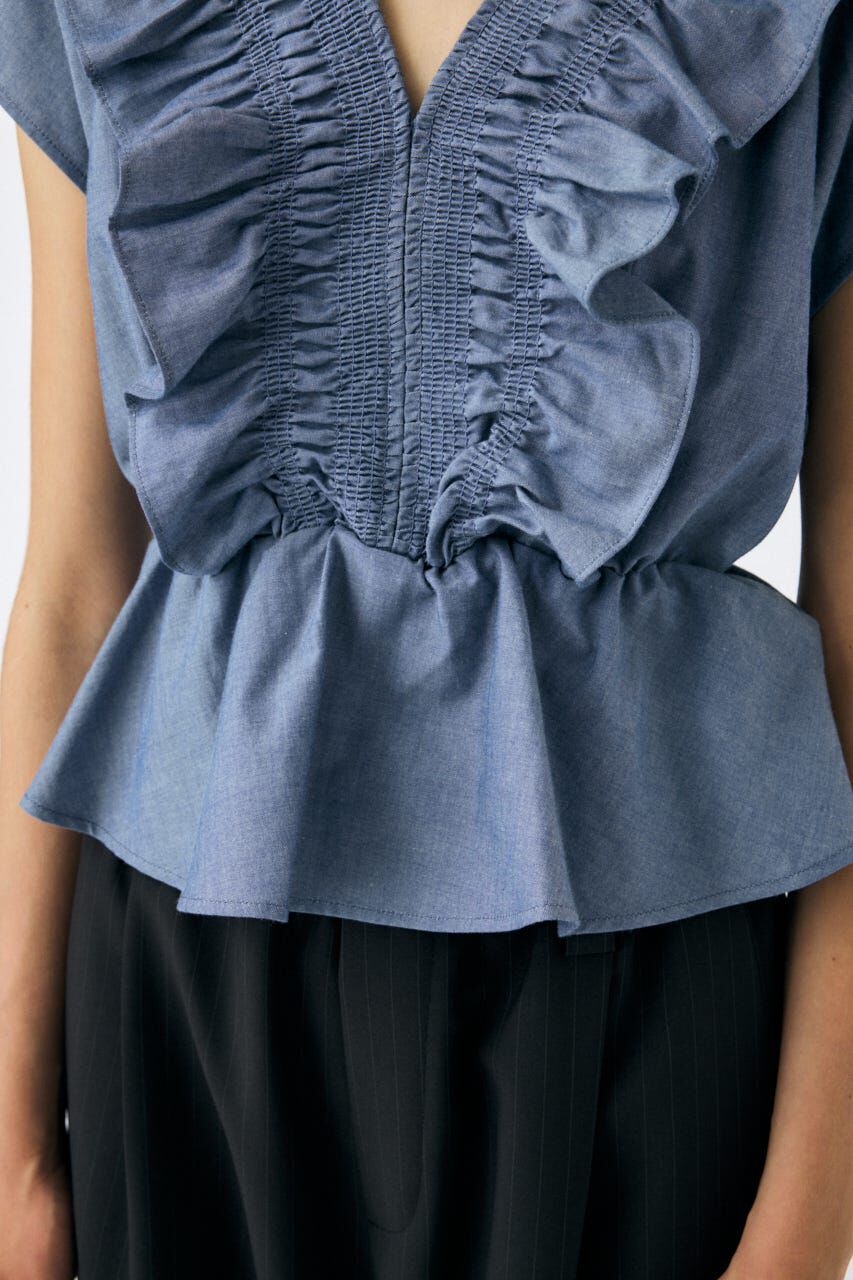 MOUSSY「SHIRRING RUFFLE PEPLUM トップス BLU」|その他|