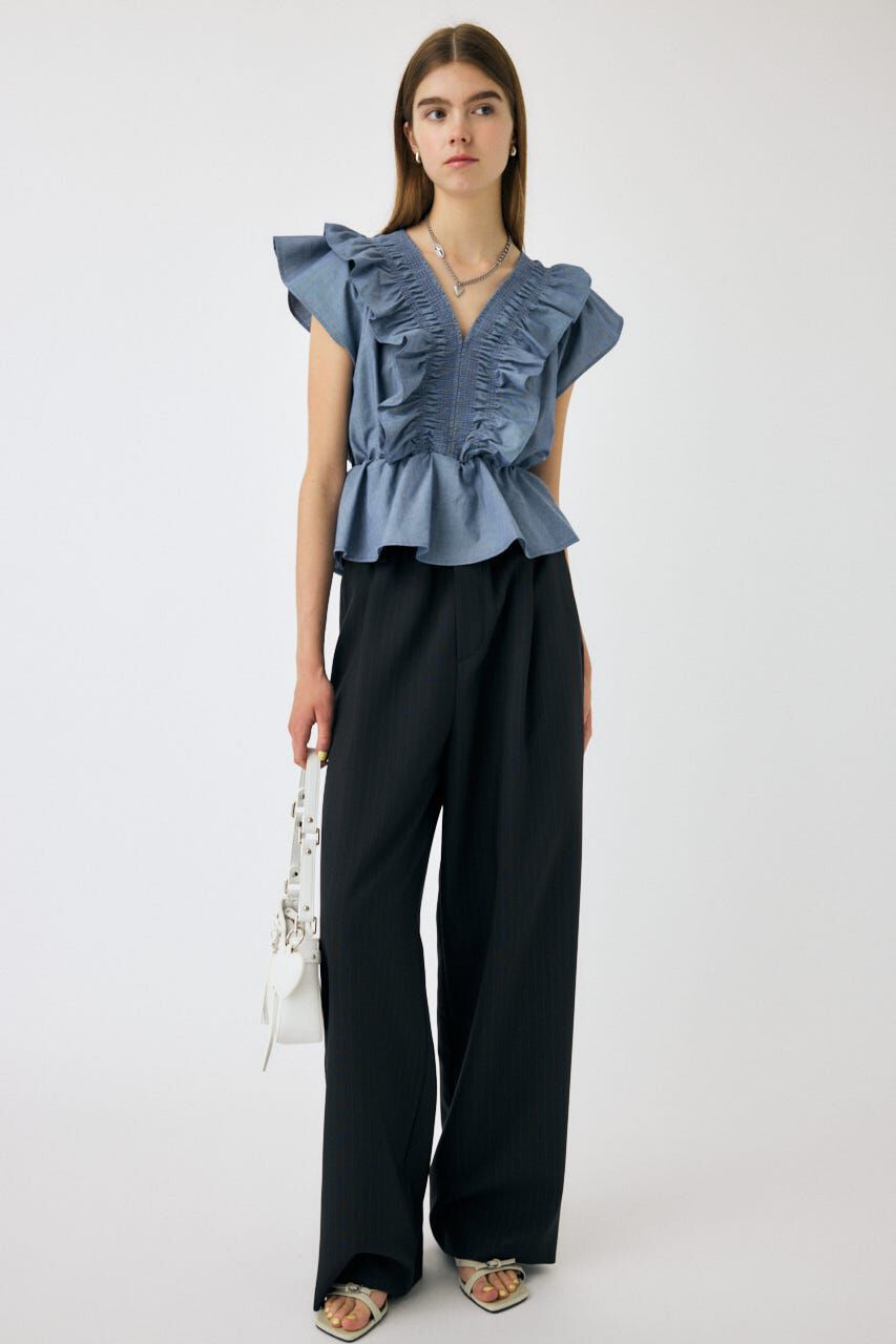 MOUSSY「SHIRRING RUFFLE PEPLUM トップス BLU」|その他|