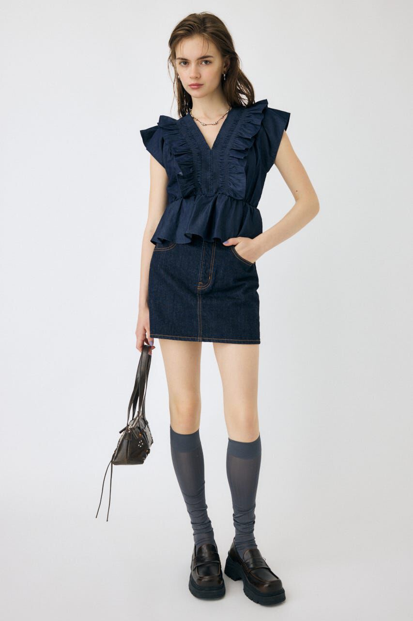 MOUSSY「SHIRRING RUFFLE PEPLUM トップス BLU」|その他|
