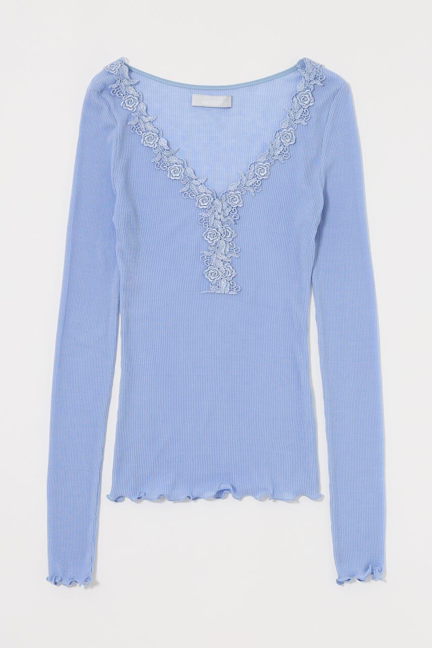 MOUSSY「LACE TRIM ロングスリーブ TEE」|Tシャツ・カットソー|