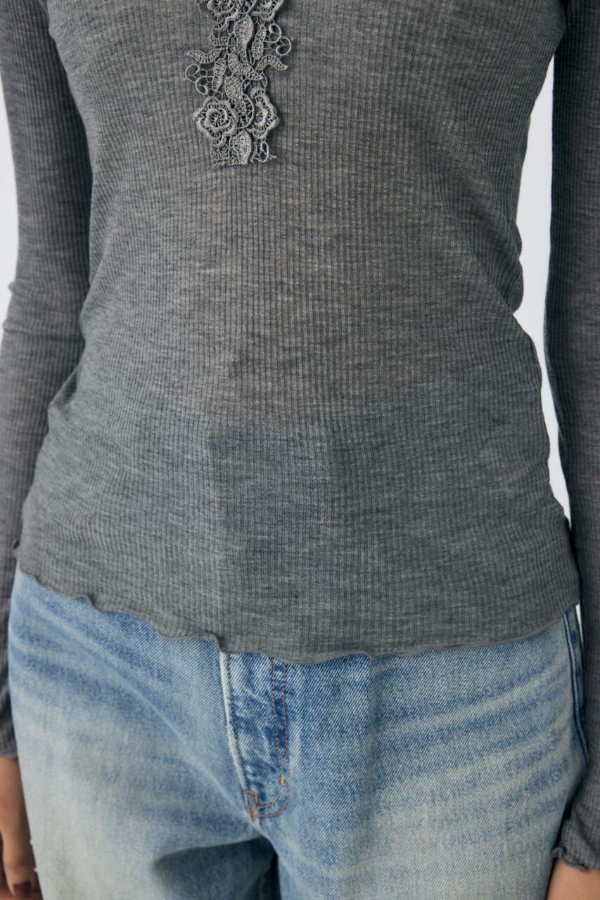 MOUSSY「LACE TRIM ロングスリーブ TEE」|Tシャツ・カットソー|