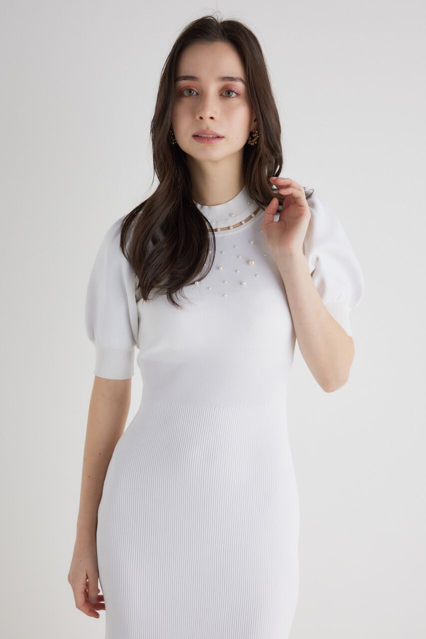 rienda「2WAYネックリボンフェイクパールKnit OP」|ワンピース|