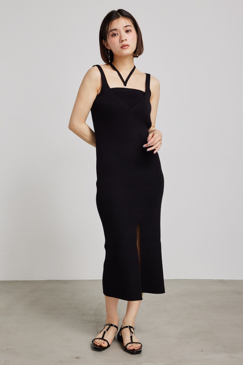 rienda「ベアSETサスペンダーKnit OP」|ワンピース|BLK