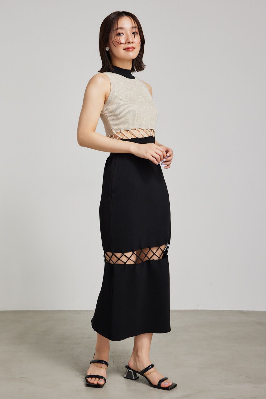 rienda「メッシュコンビバイカラーKnit OP」|ワンピース|