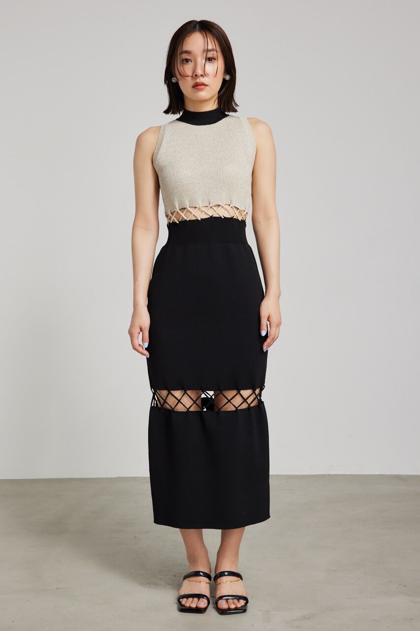 rienda「メッシュコンビバイカラーKnit OP」|ワンピース|