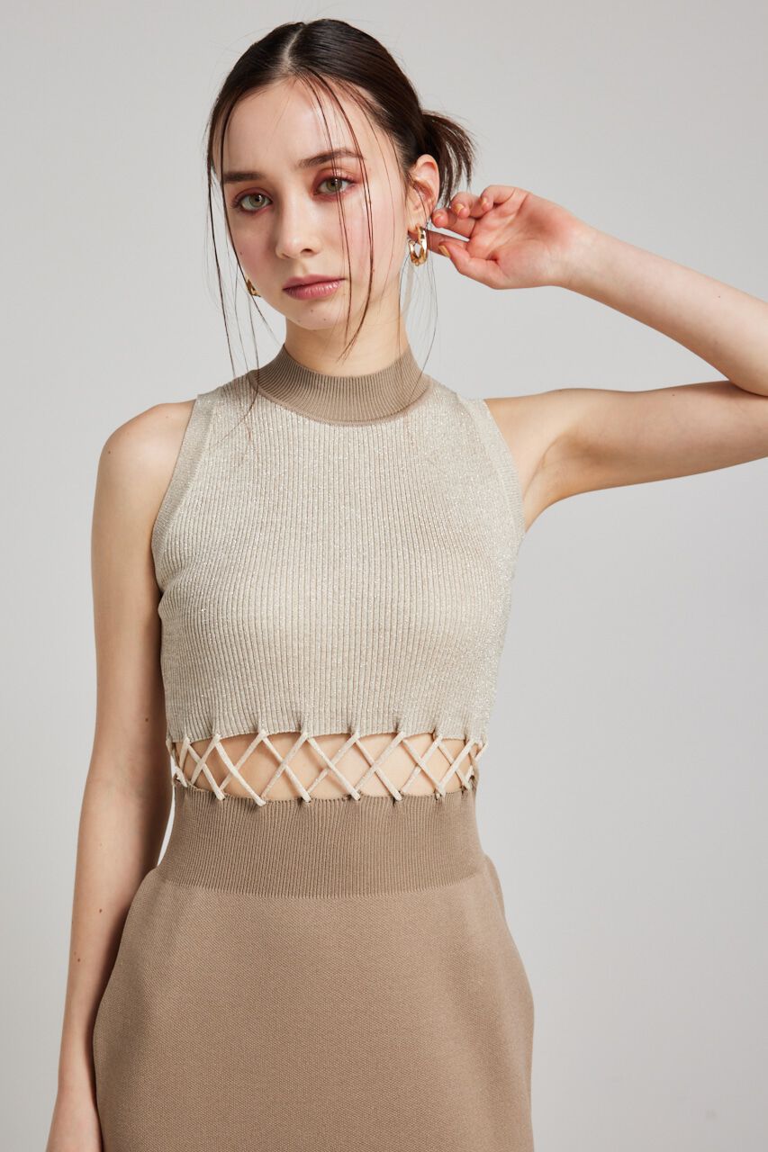 rienda「メッシュコンビバイカラーKnit OP」|ワンピース|