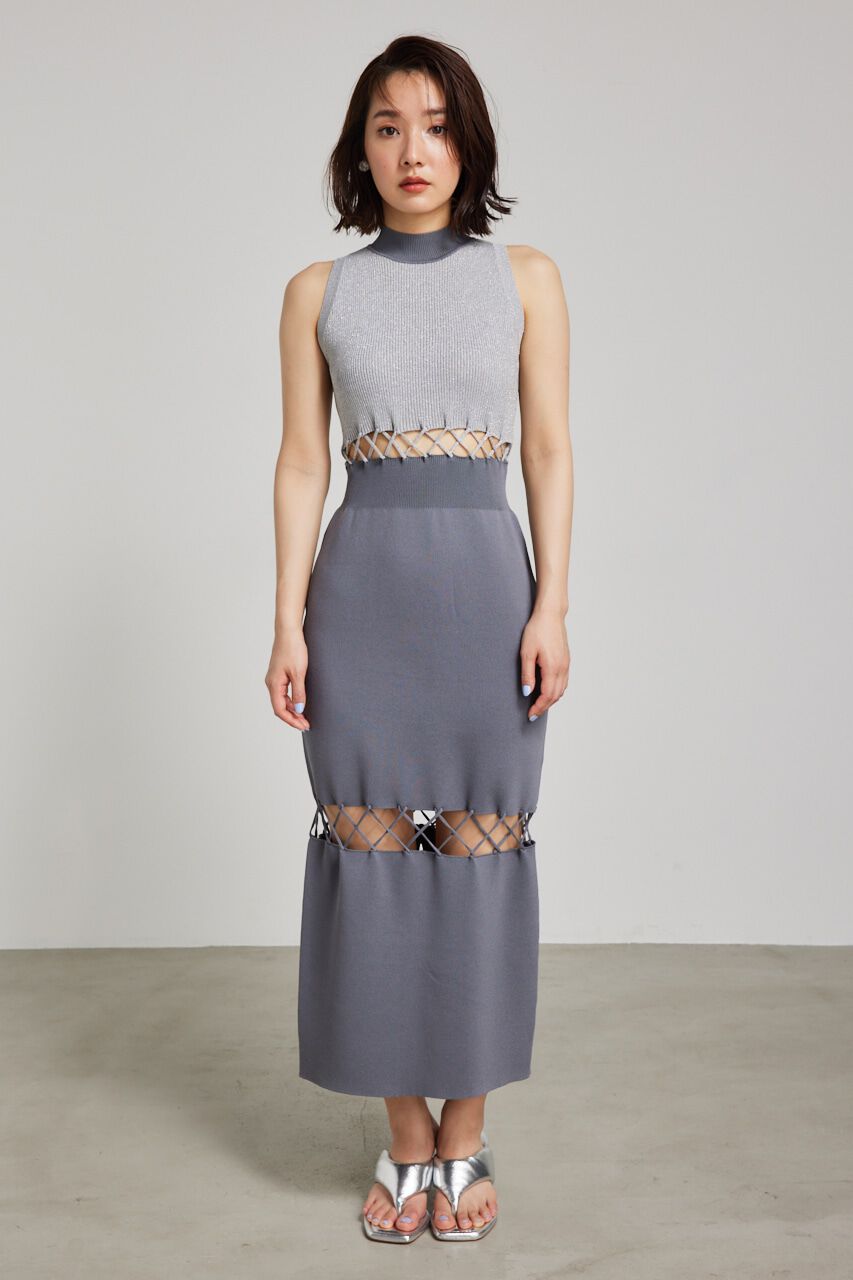 rienda「メッシュコンビバイカラーKnit OP」|ワンピース|