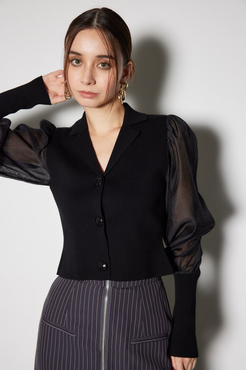 rienda「シアースリーブテーラーカラーニットトップス」|ニット・セーター|