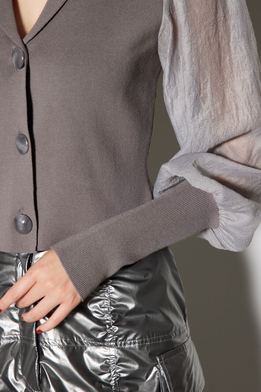 rienda「シアースリーブテーラーカラーニットトップス」|ニット・セーター|