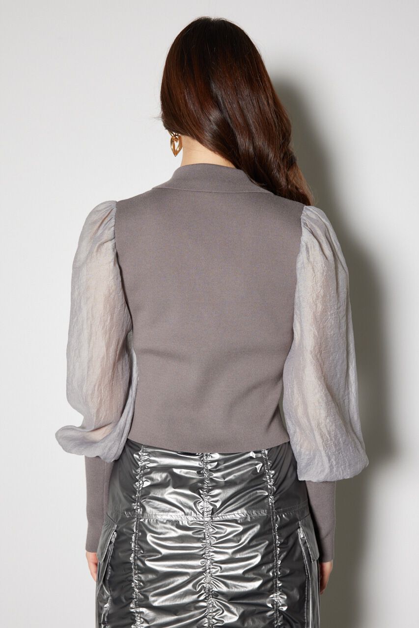 rienda「シアースリーブテーラーカラーニットトップス」|ニット・セーター|