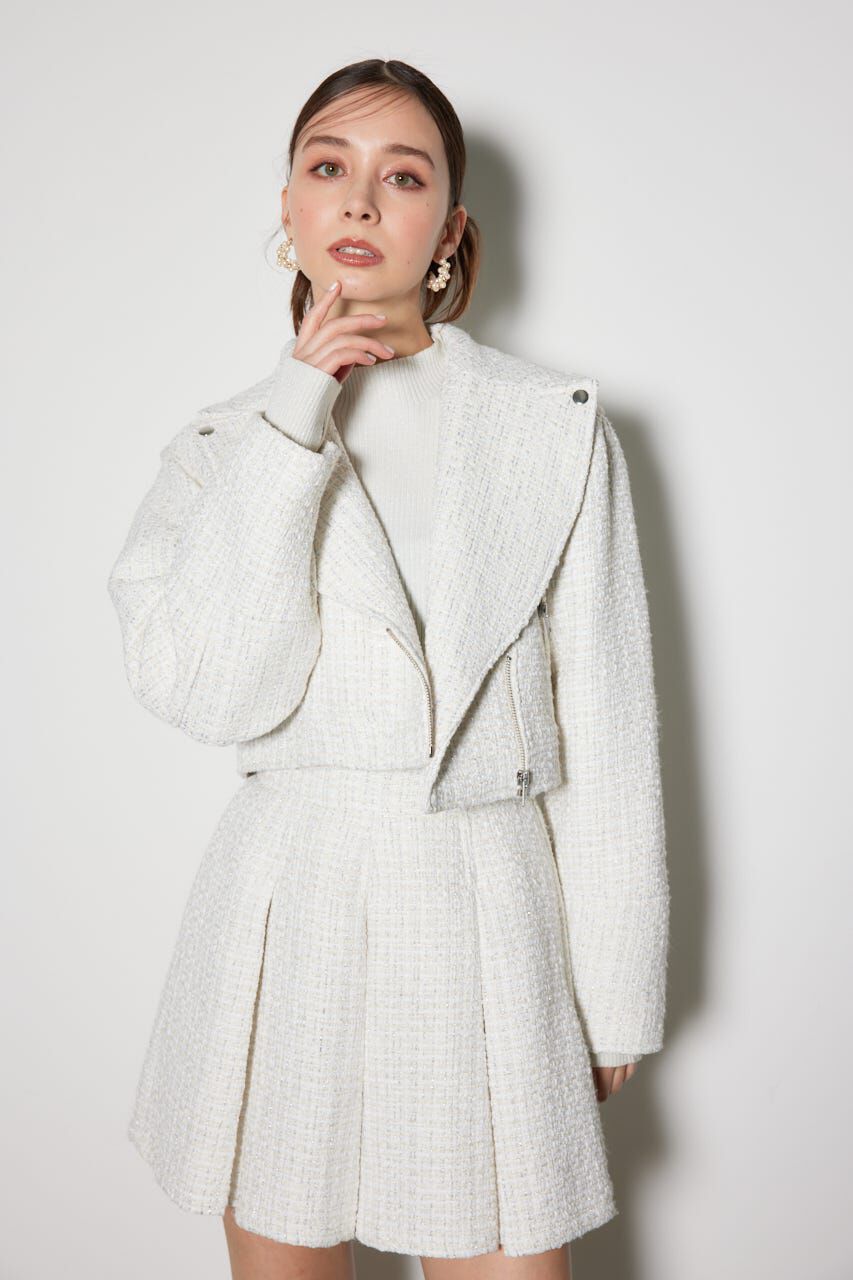 rienda「ツイードショートライダースジャケット」|その他|WHT