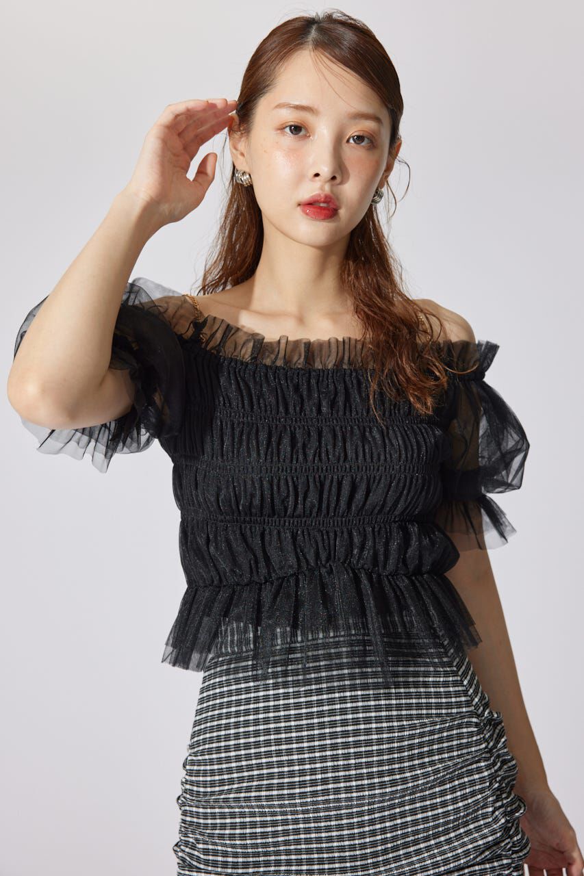 rienda「シアーオフショルショートスリーブブラウス」|シャツ・ブラウス|