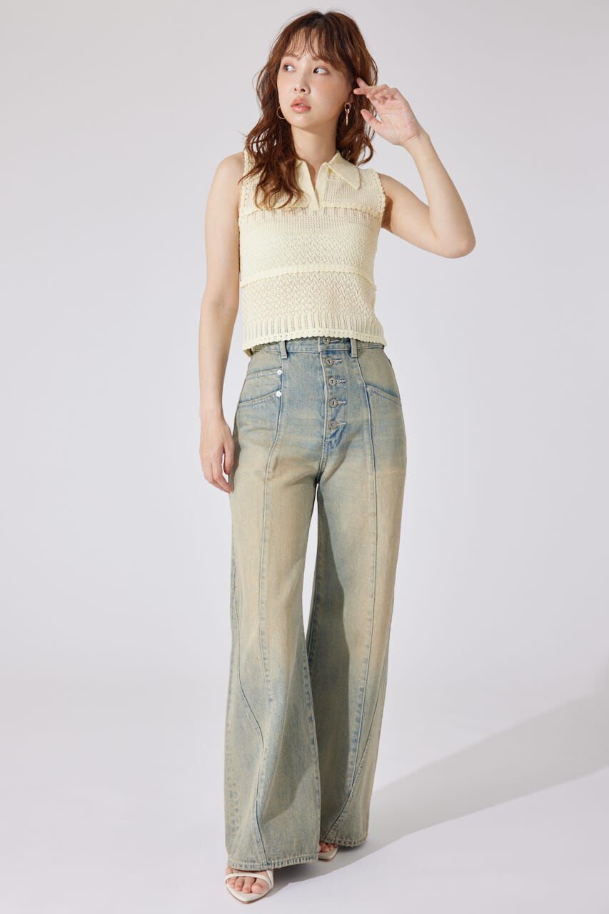 rienda「スキッパークロシェニットトップス」|シャツ・ブラウス|