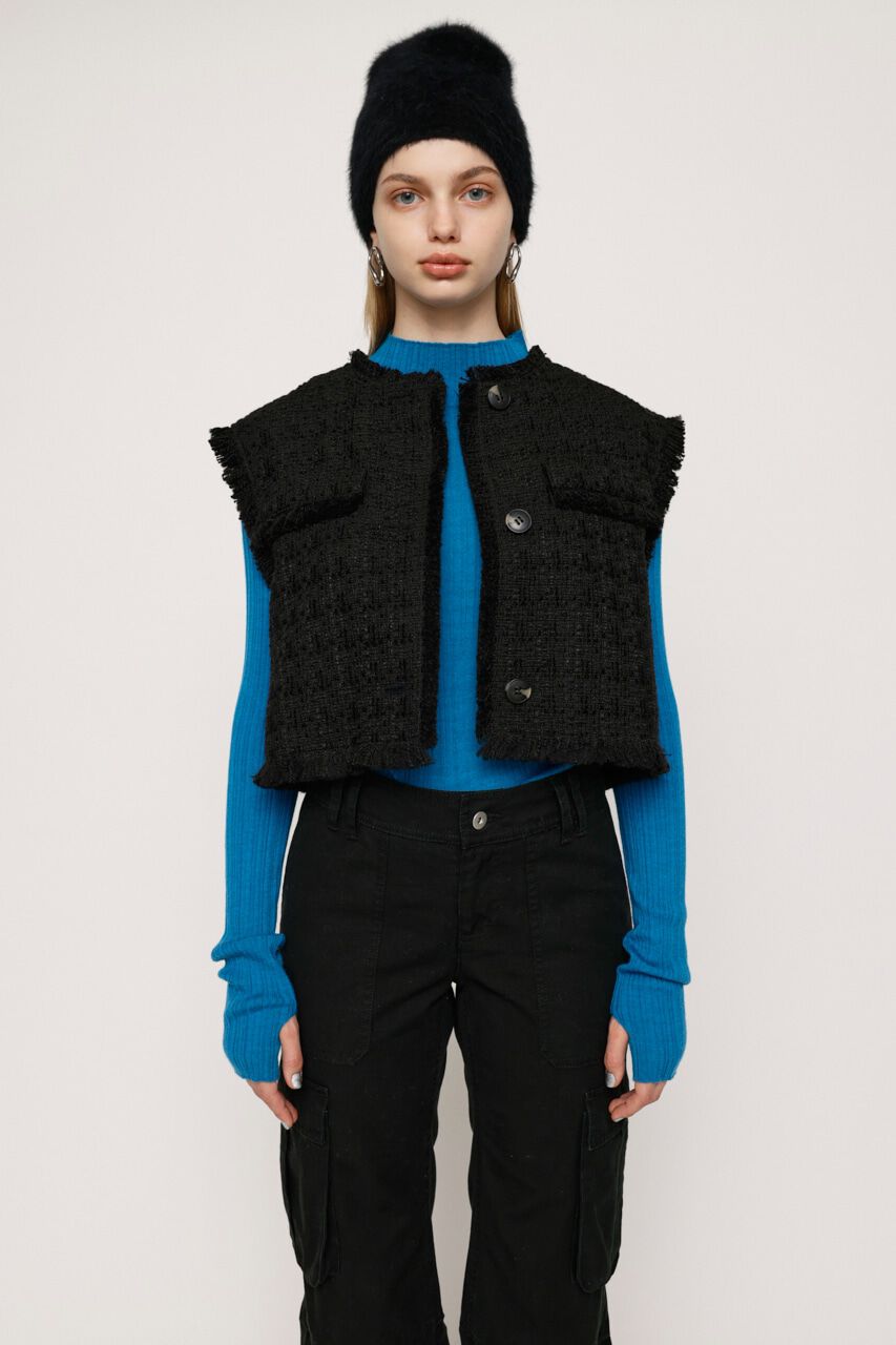 SLY「FRINGE TWEED ベスト」|ダウンベスト・ベスト|BLK