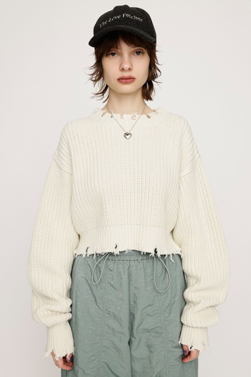 SLY「DAMAGE CROPPED KNIT トップス」|ニット・セーター|