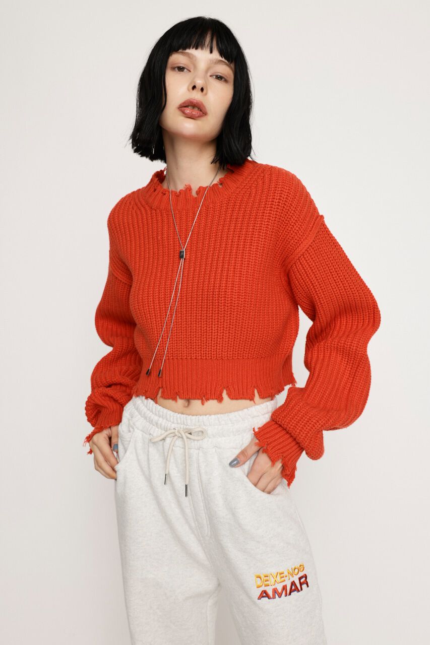 SLY「DAMAGE CROPPED KNIT トップス」|ニット・セーター|
