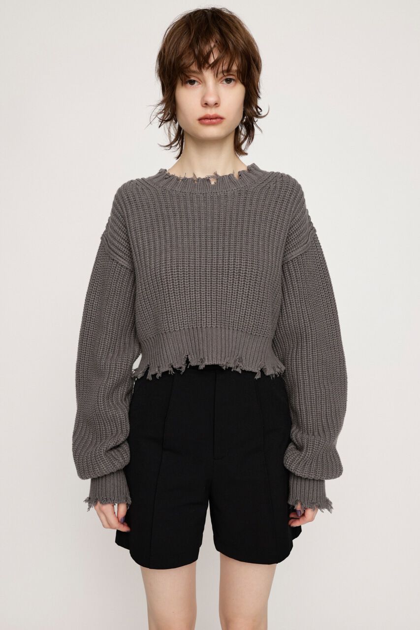 SLY「DAMAGE CROPPED KNIT トップス」|ニット・セーター|GRY