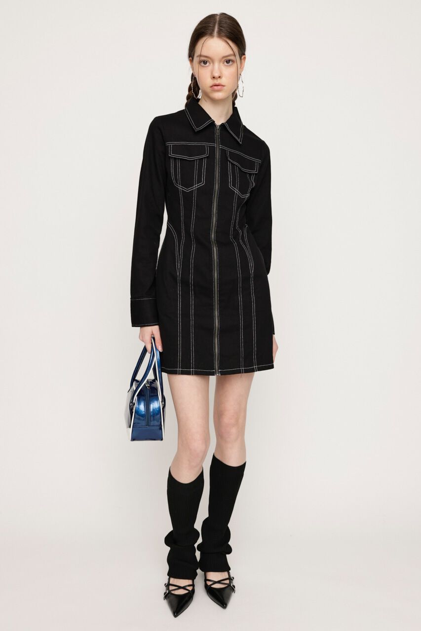 SLY「FRONT ZIP DENIM DETAIL ショートワンピース」|ワンピース|
