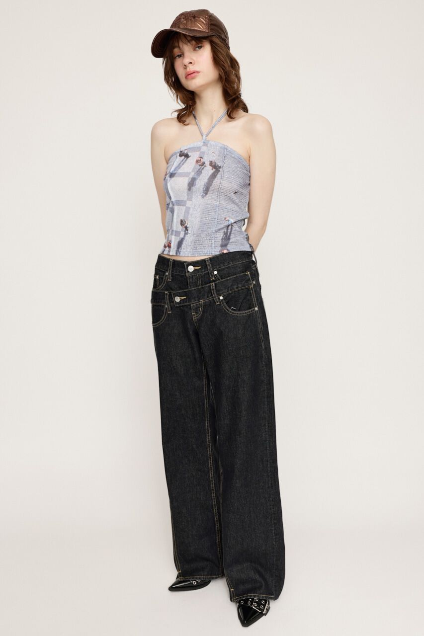 SLY「DOUBLE BELT WIDE FLARE PT-C」|デニム|