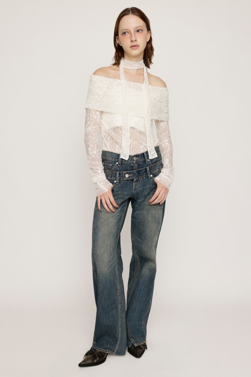 SLY「DOUBLE BELT WIDE FLARE PT-C」|デニム|