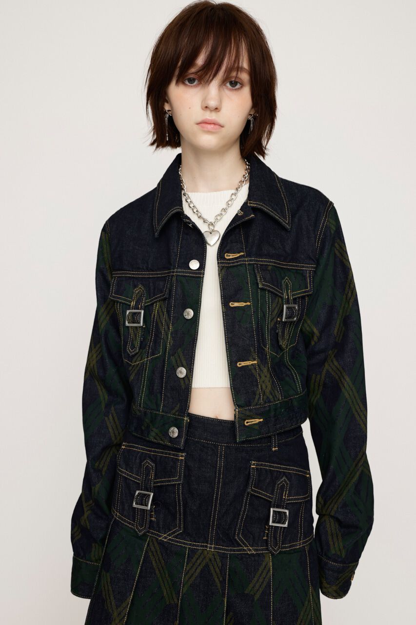 SLY「PRINT CHECK COMPACT DENIM ジャケット」|デニムジャケット|