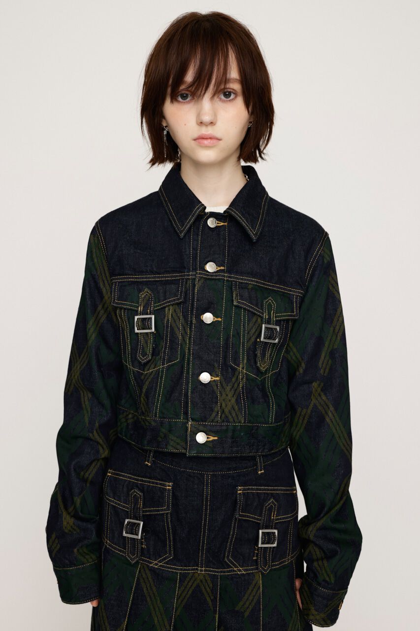 SLY「PRINT CHECK COMPACT DENIM ジャケット」|デニムジャケット|