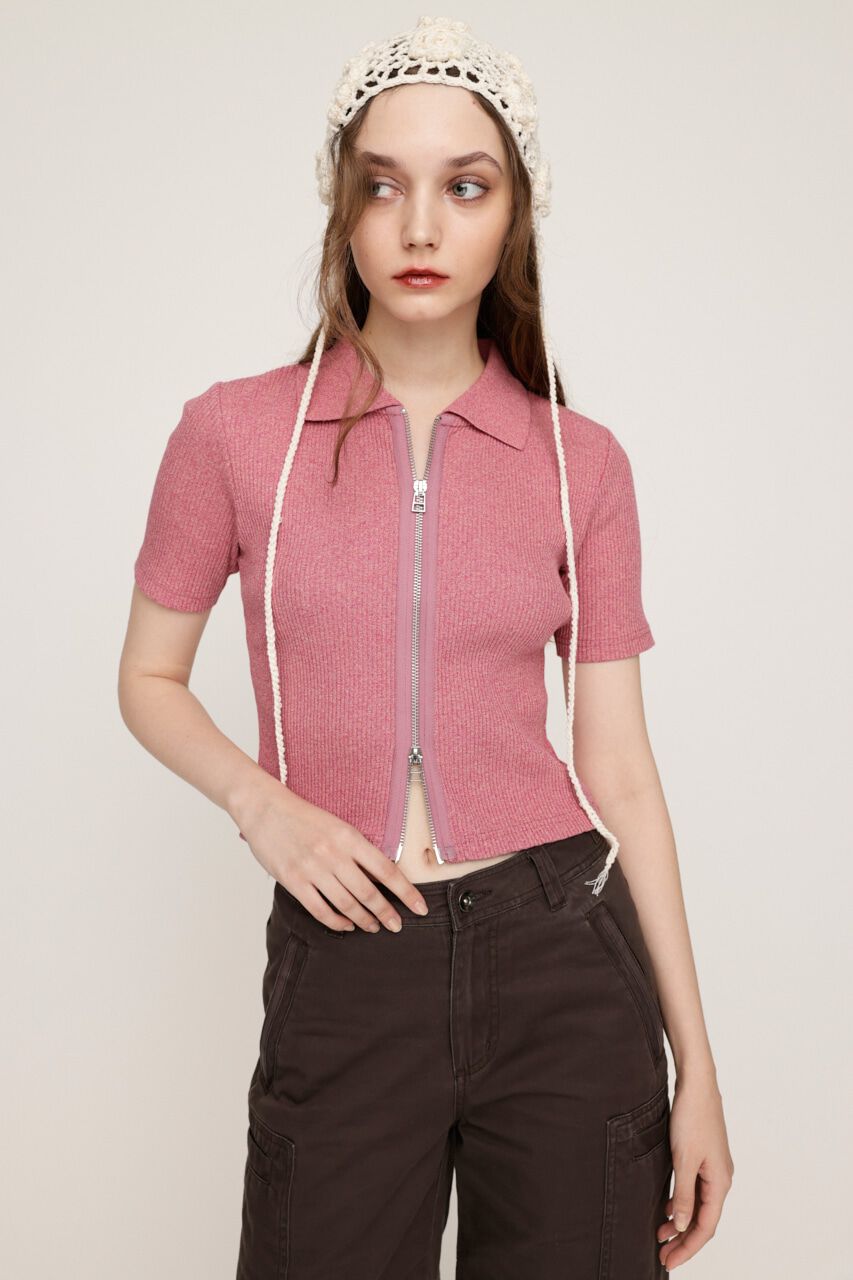 SLY「FRONT ZIP CUT RIB トップス」|Tシャツ・カットソー|