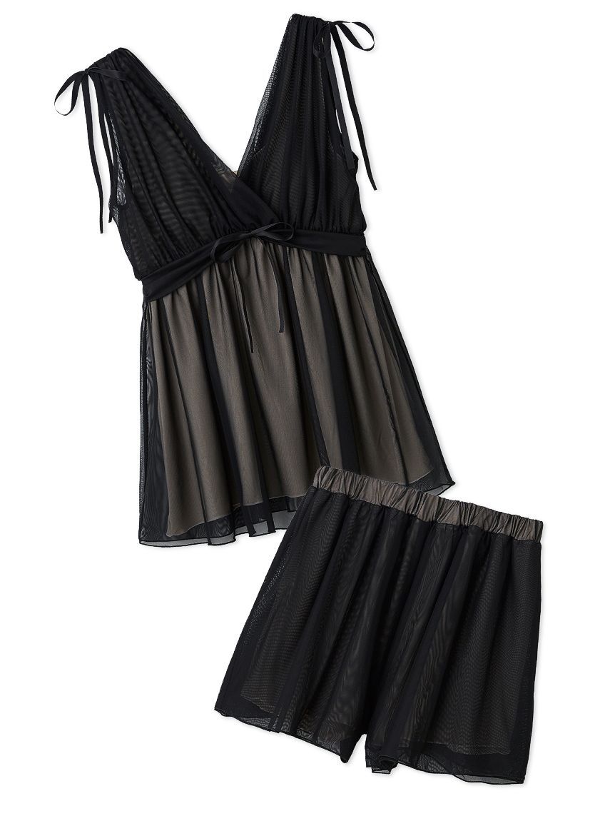 SNIDEL HOME「ナイトブラ付きチュールチュニックセットアップ」|ルームウェア|BLK