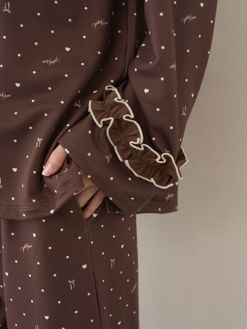 SNIDEL HOME「【WEB限定】【セット商品】ハートドット柄開襟シャツ＆ハートドット柄ロングパンツSET」|ルームウェア|