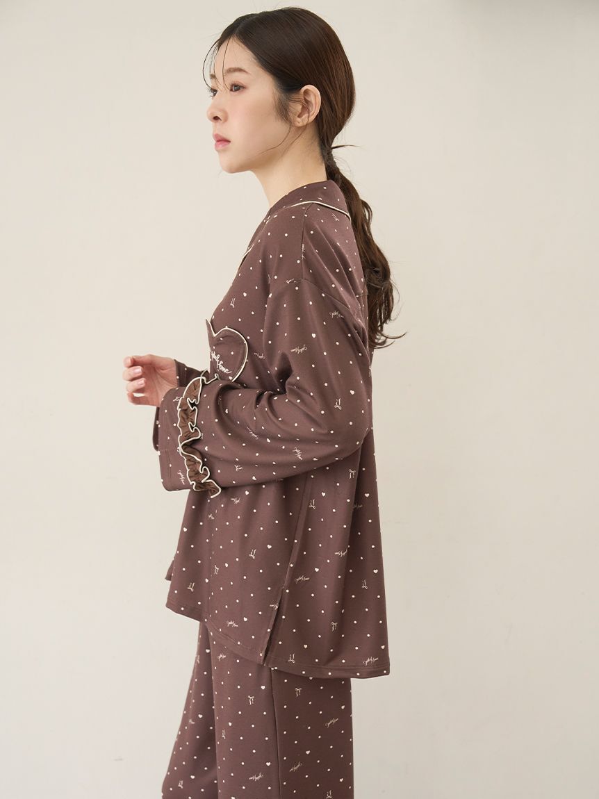 SNIDEL HOME「【WEB限定】【セット商品】ハートドット柄開襟シャツ＆ハートドット柄ロングパンツSET」|ルームウェア|