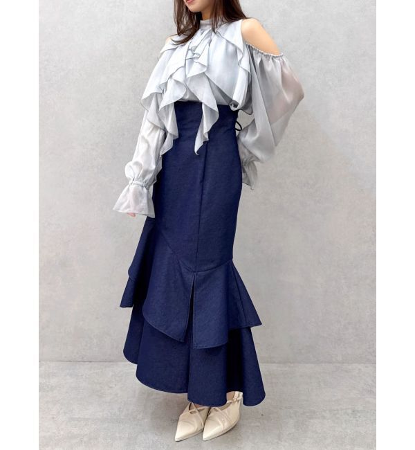 dazzlin「【再生産/新色追加】バックレースアップアシメマーメイドスカート」|スカート|