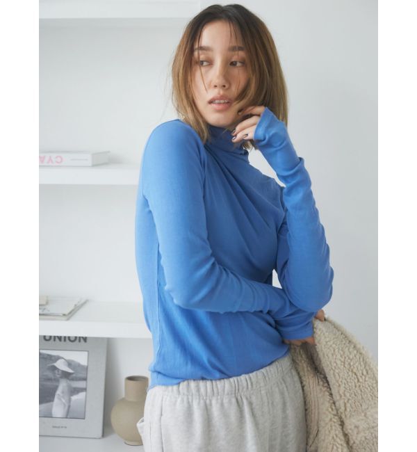 Ungrid「ハイネックシアーロングスリーブTee」|Tシャツ・カットソー|ブルー