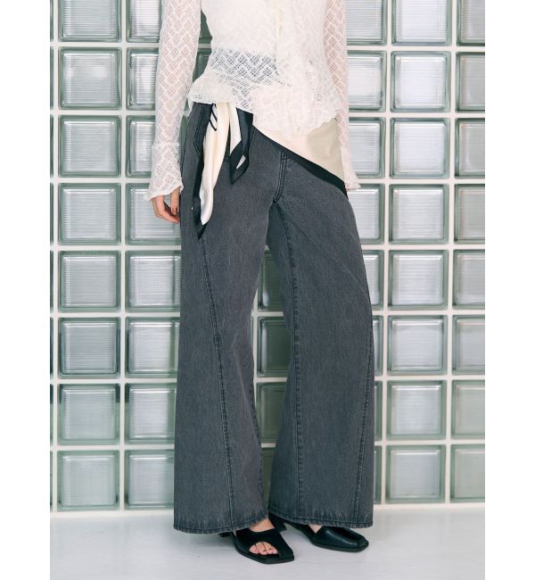 LAGUNAMOON「パッチポケットセミワイドデニムパンツ」|デニム|ブラック