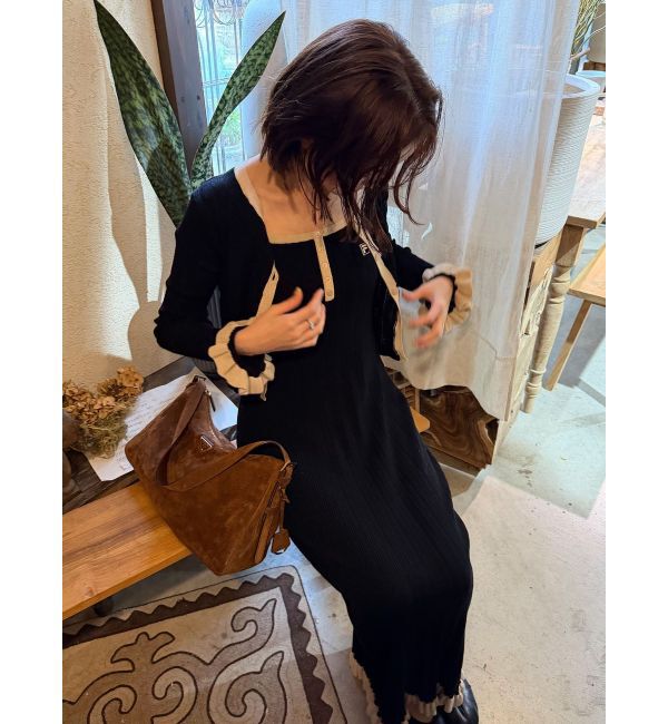 LAGUNAMOON「【FILA別注】ドライタッチバイカラーフリルデザインノースリーブニットワンピース」|ワンピース|