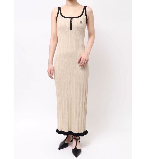 LAGUNAMOON「【FILA別注】ドライタッチバイカラーフリルデザインノースリーブニットワンピース」|ワンピース|