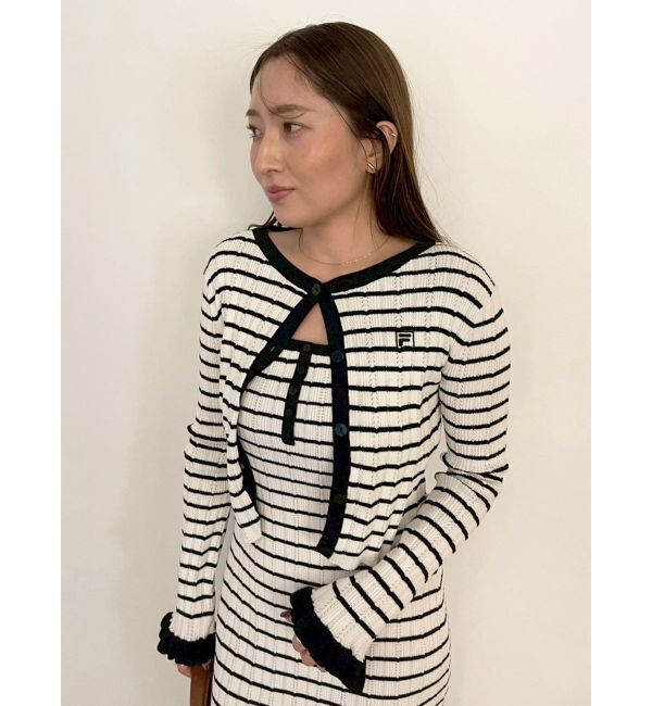 LAGUNAMOON「【FILA別注】ドライタッチバイカラーフリルデザインニットカーディガン」|カーディガン|