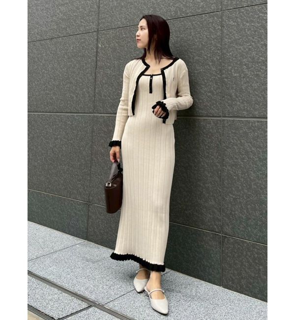 LAGUNAMOON「【FILA別注】ドライタッチバイカラーフリルデザインニットカーディガン」|カーディガン|