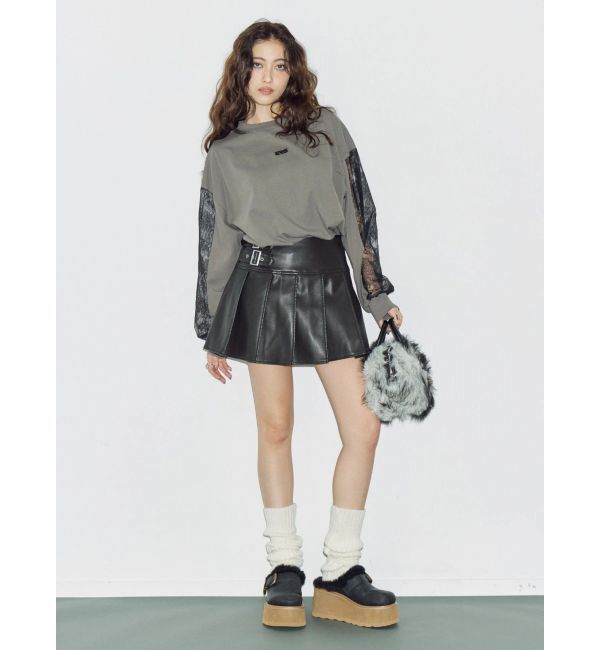 EVRIS「ヴィンテージライクフェイクレザープリーツミニスカート【セットアップ着用可能】」|スカート|