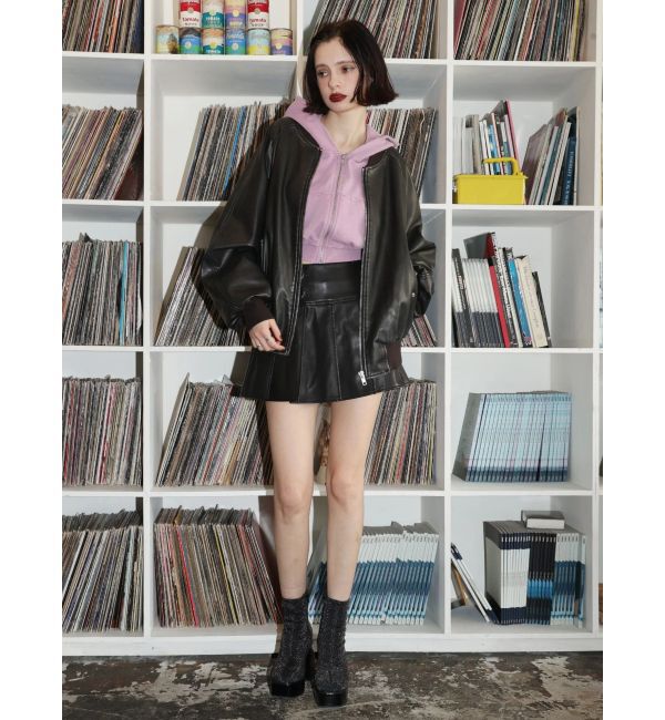 EVRIS「ヴィンテージライクフェイクレザープリーツミニスカート【セットアップ着用可能】」|スカート|