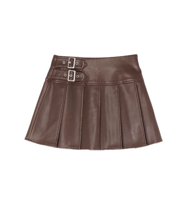 EVRIS「ヴィンテージライクフェイクレザープリーツミニスカート【セットアップ着用可能】」|スカート|