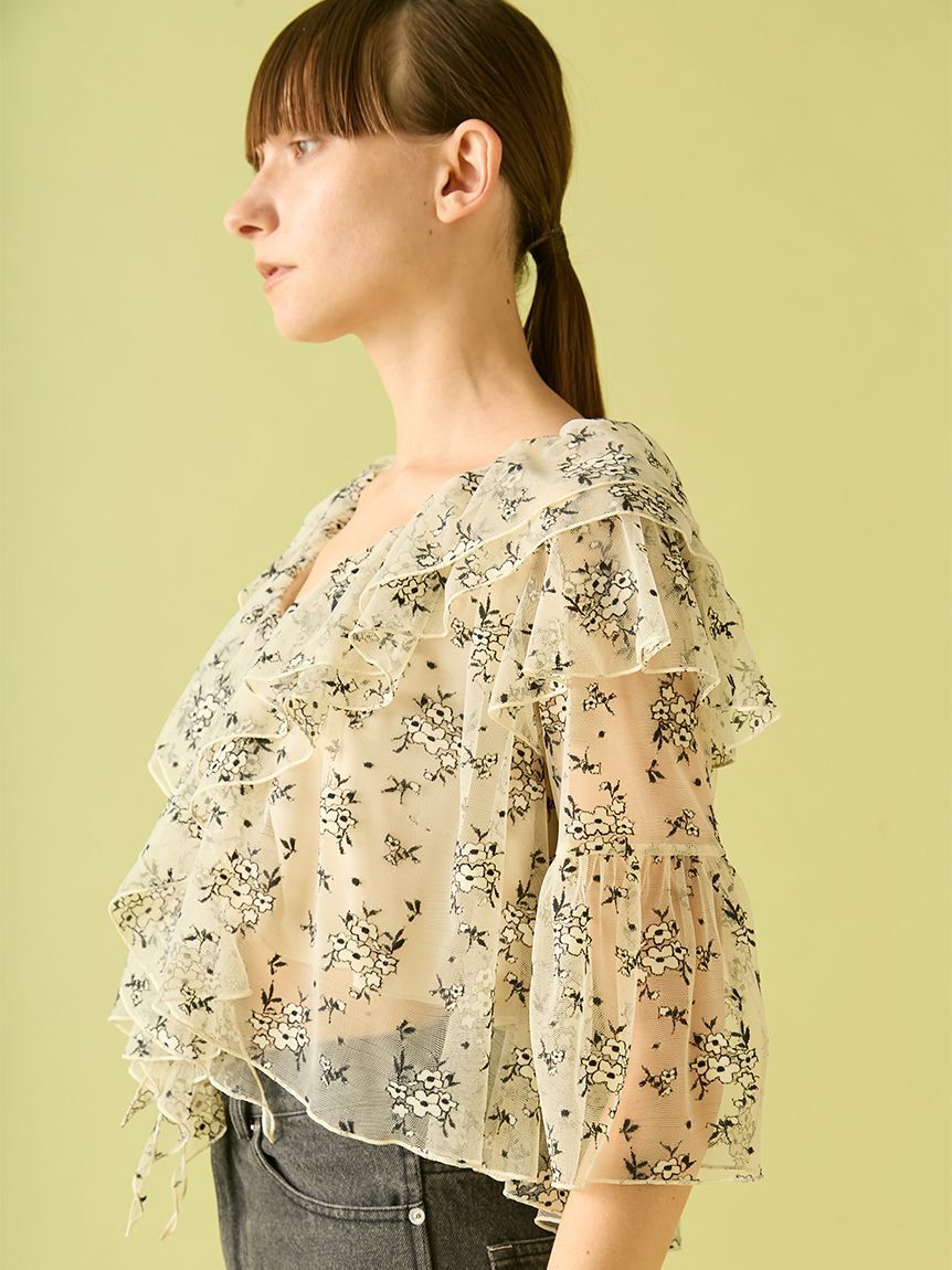 FURFUR「フラワーレースラッフルブラウス」|シャツ・ブラウス|