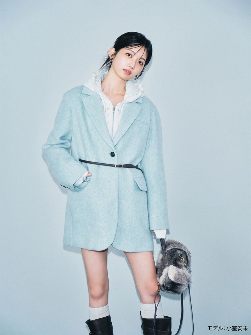 LILY BROWN「ベルト付きシャギーオーバージャケット(Hearts2Hearts着用)」|テーラードジャケット|
